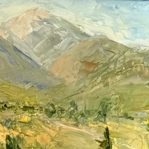 Original oil painting LANDSCAPE mountains cowboy horse trail ride signed framed